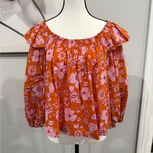 Like New Free People Floral Off-Shoulder Top - Orange and Pink